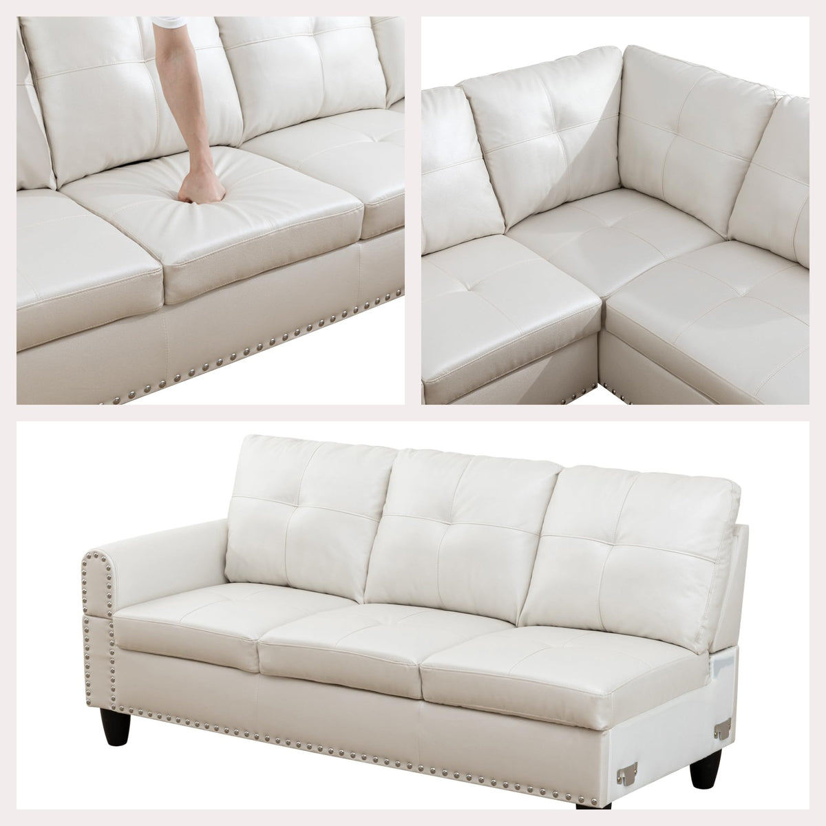 Trygoal L Shaped Couches for Living Room, Sectional Couch Living Room Furniture with Storage Ottoman, Modular Sectional Sofa with Movable Chaise for Apartment Office, White