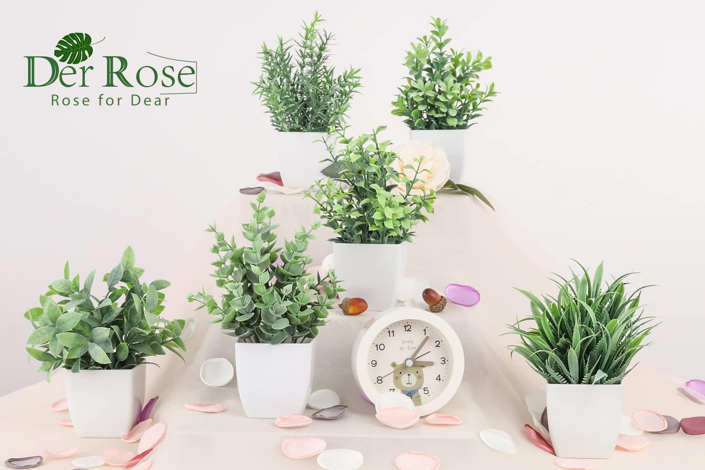 Der Rose 6 Pack Fake Plants Small Artificial Plants Faux Plants Indoor for Home Bathroom Bedroom Living Room Classroom Decor
