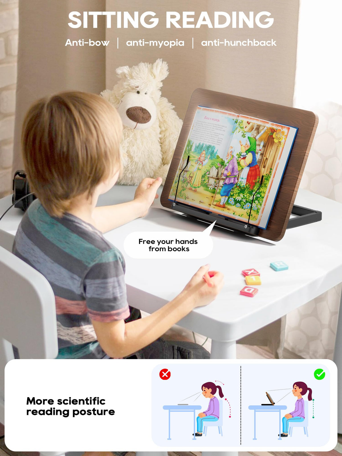 2 in 1 Adjustable Book Stand - Dual-Use Floor and Desktop Book Holder Stand, Height Adjustable 23.5-52 in, Elastic Page Clips for Music Sheet, Recipe, Tablet, Laptop-Black