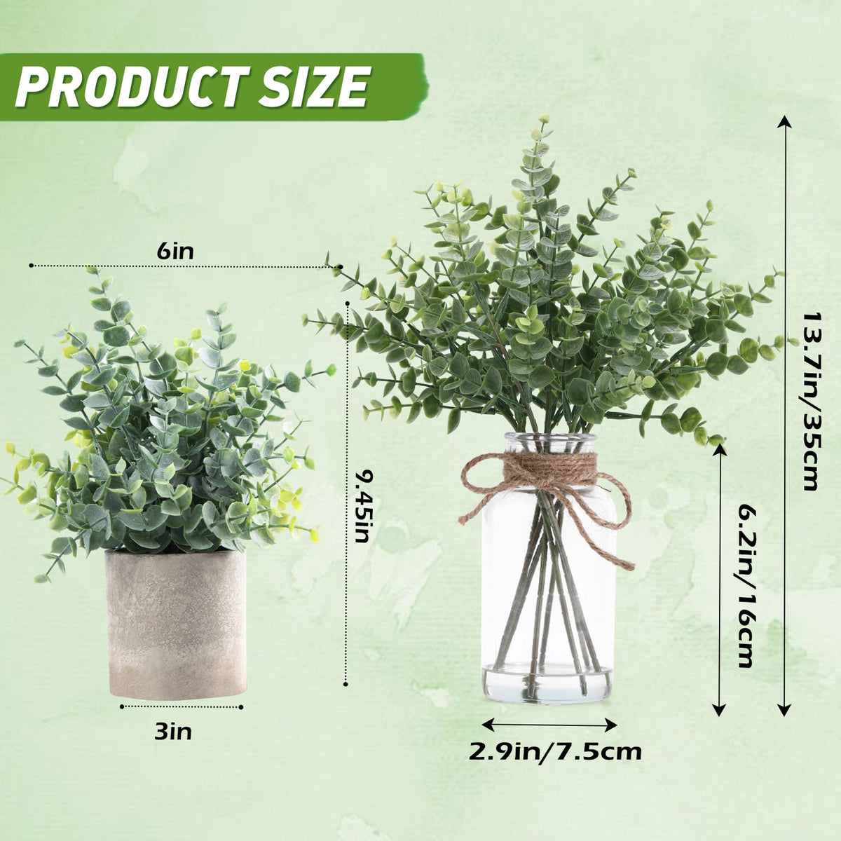 Coferset Eucalyptus Stems in Glass Vase with Faux Water, 14" Eucalyptus Fake Plants for Home Bathroom Counter Office Kitchen Farmhouse Shelf Centerpiece Coffee Table Decor(Sage Green)