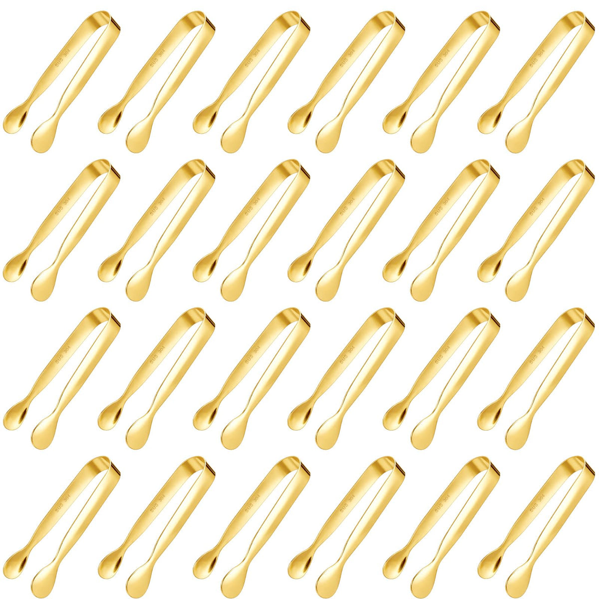 Thenshop 24 Pcs Small Serving Tongs, Mini Ice Tongs Stainless Steel 4.25 Inches for Serving Food Parties Catering Appetizer Charcuterie Weddings Desserts Buffets Coffee Bar(Golden)