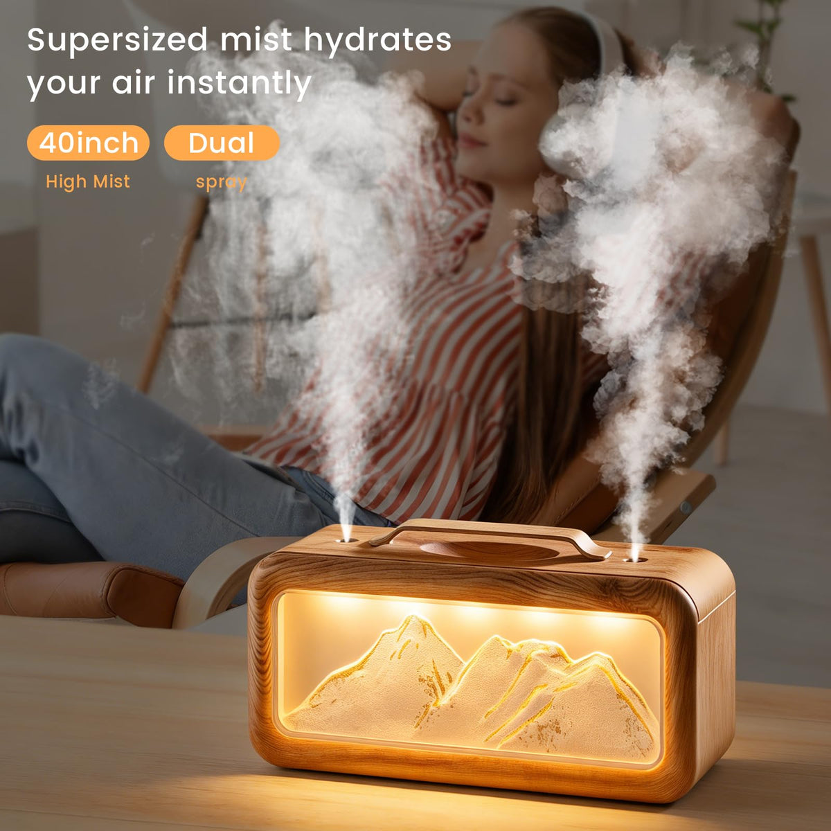HEEYCEM Humidifiers for Bedroom, 600ml Cool Mist Humidifier with Night Light, 23dB Quiet Operation, Mini Baby Humidifier,for Bedroom, Nursery, Office, Plants(Wood Grain）