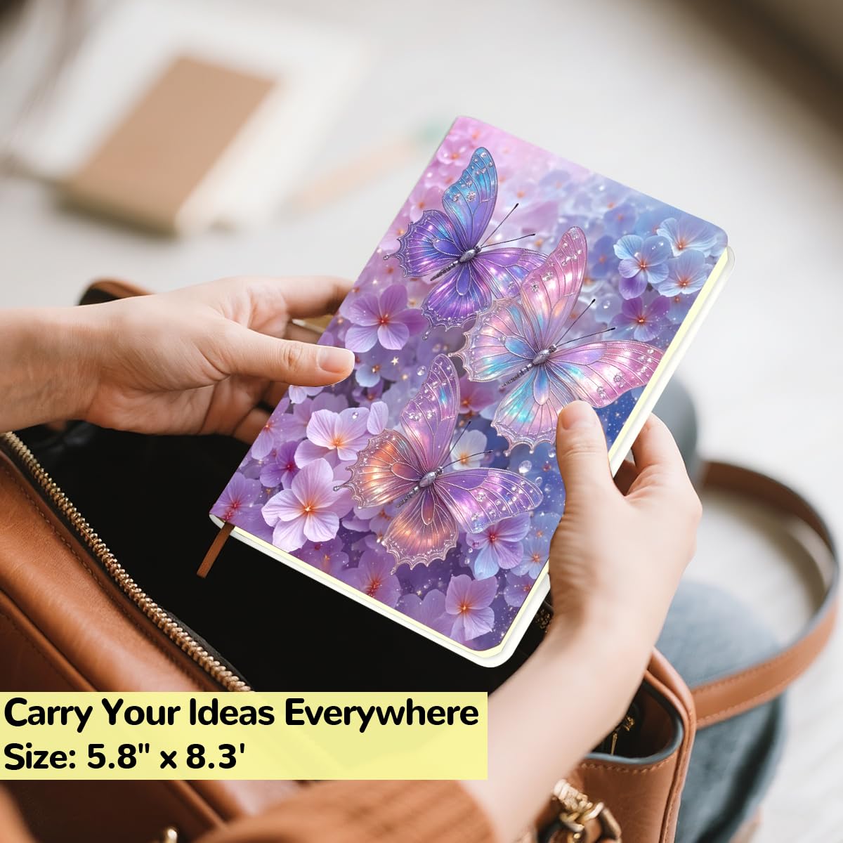Pretty Leather Lined Journal purple fantasy butterfly Notebook 200 Pages A5 Ruled Notebooks, Aesthetic Cute Journal for Women, Purple Stuff Office Supplies, for School Office Home Gifts (5.8 x 8.3)