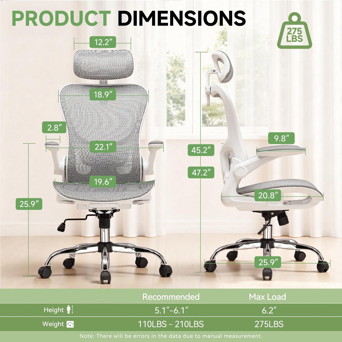 GTPLAYER Office Chair, Home Ergonomic Desk Chair with High Back Mesh, Mesh Office Computer Desk Chairs with Adjustable Lumbar Support, Rolling Work Swivel Task Chairs with 3D Armrests and Headrest