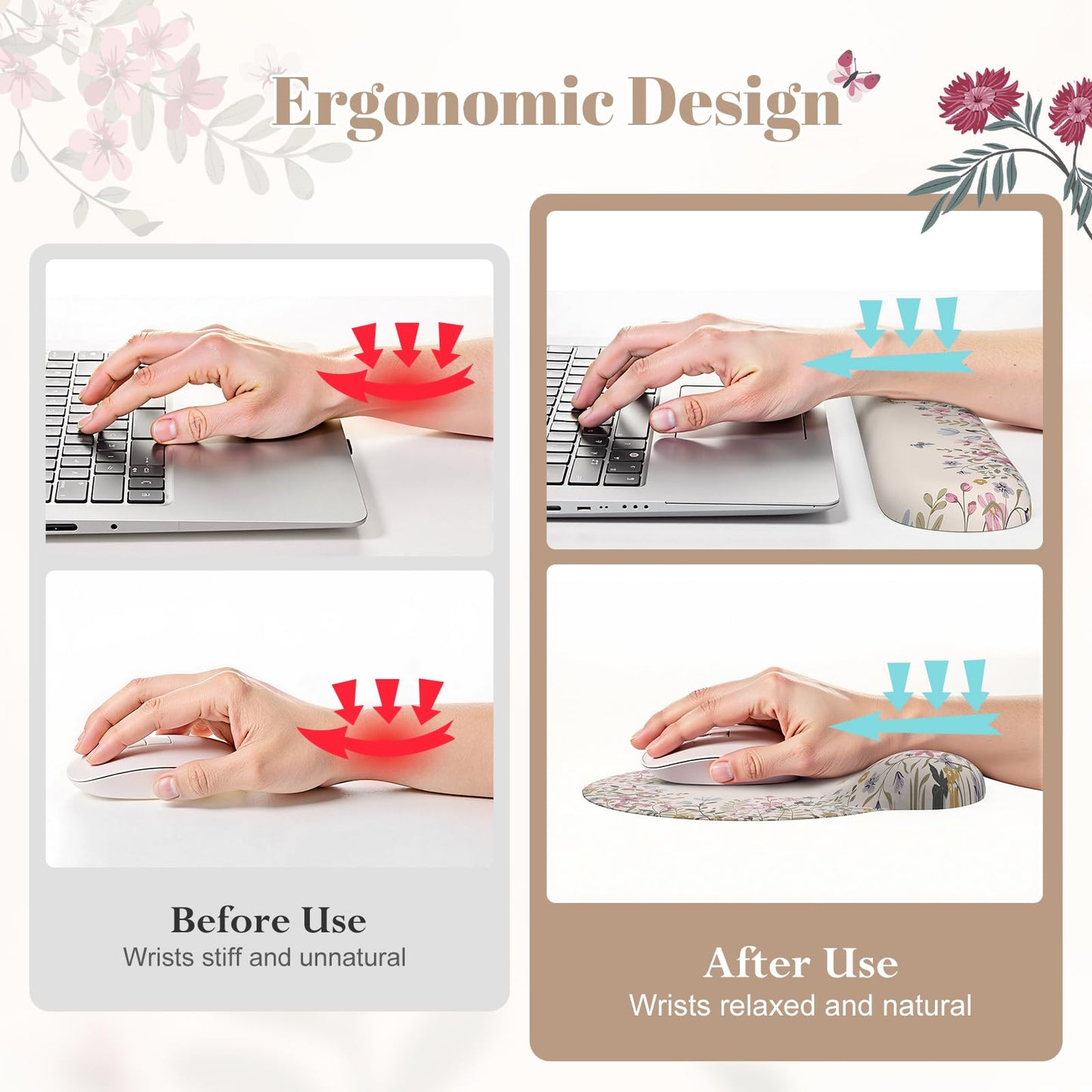 iLeadon Large Desk Mat, Ergonomic Mouse Pad and Keyboard Wrist Rest, Anti Slip Desk Mat Set with Keyboard Wrist Pad, Smooth Large Mousepad Gaming for Home Woman (Beige)