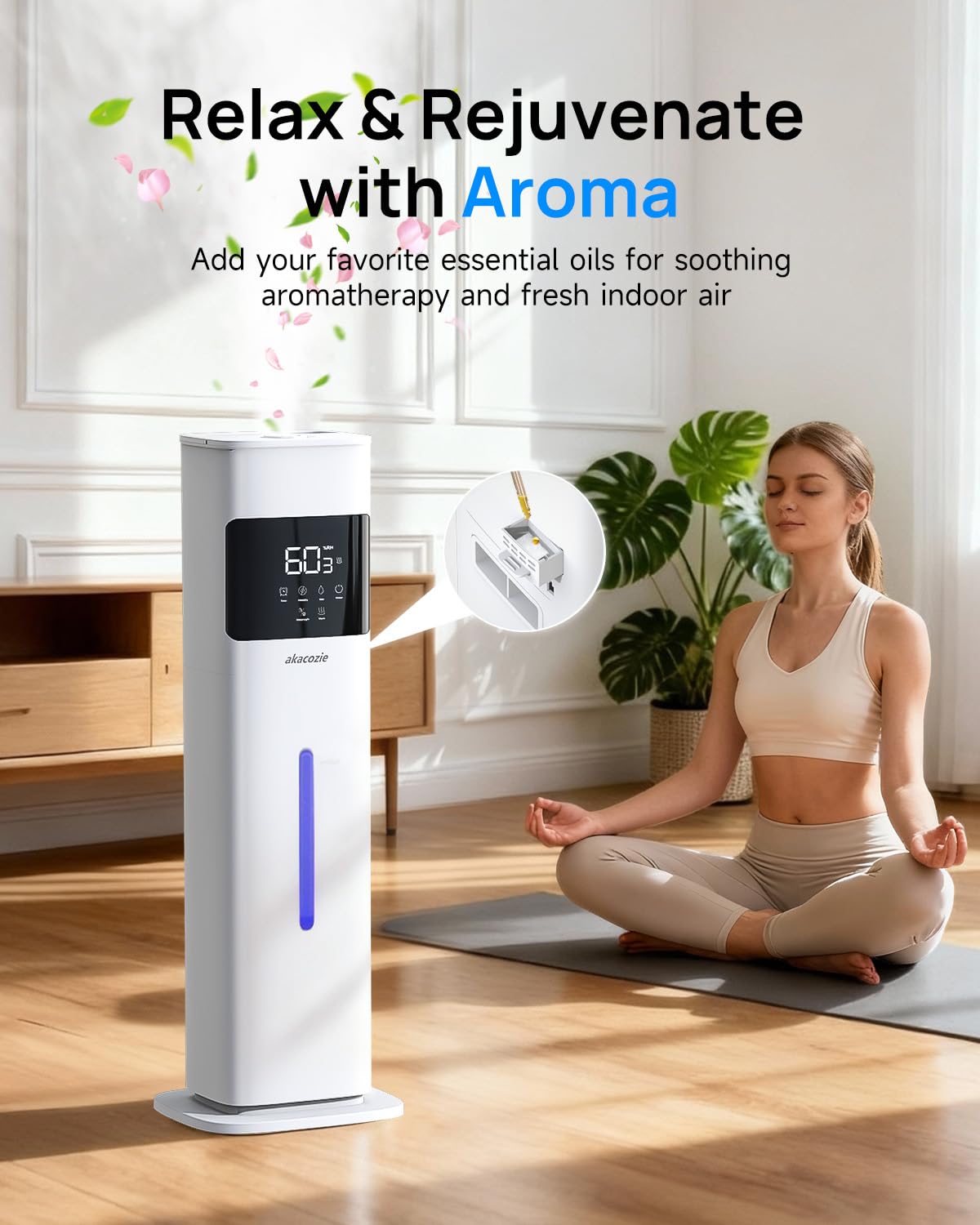 Akacozie Warm & Cool Mist Humidifiers for Bedroom 500 sq ft, 2.1Gal/8L Top-Fill Humidifier Large Room with Essential Oil Diffuser, Large Room Humidifiers for Home Baby Nursery Office Plants, White