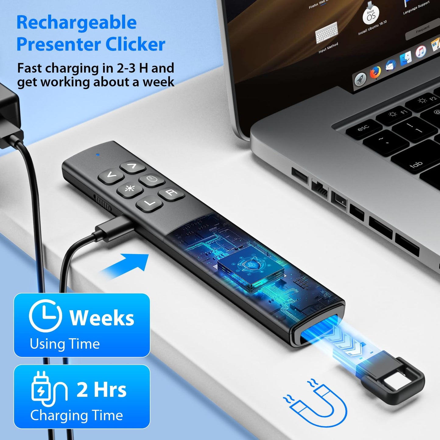 Presentation Clicker with Air Mouse - USB C Wireless Presenter Remote Clicker with Light Pointer, PowerPoint Clicker for Presentation, Computer Pointer Clicker Slide Advancer for Mac,Laptop, Black