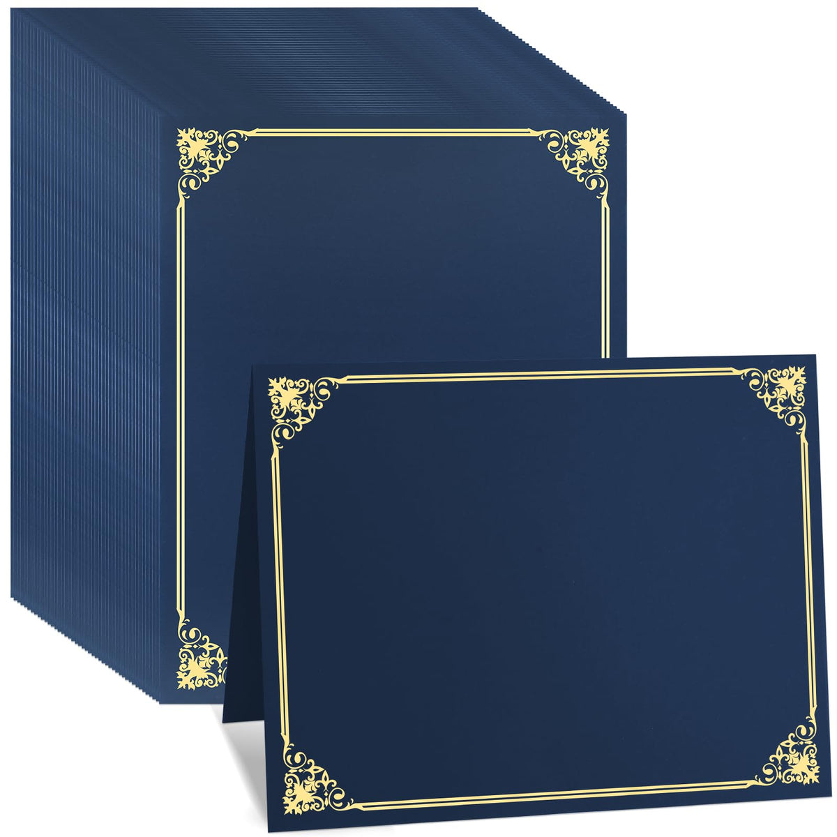 50 Pcs Certificate Holders Bulk, Navy Blue Diploma Covers Gold Foil Border, Document Covers for Letter Size 8.5x11 Award Certificates, Cardstock, Document Papers, Graduation