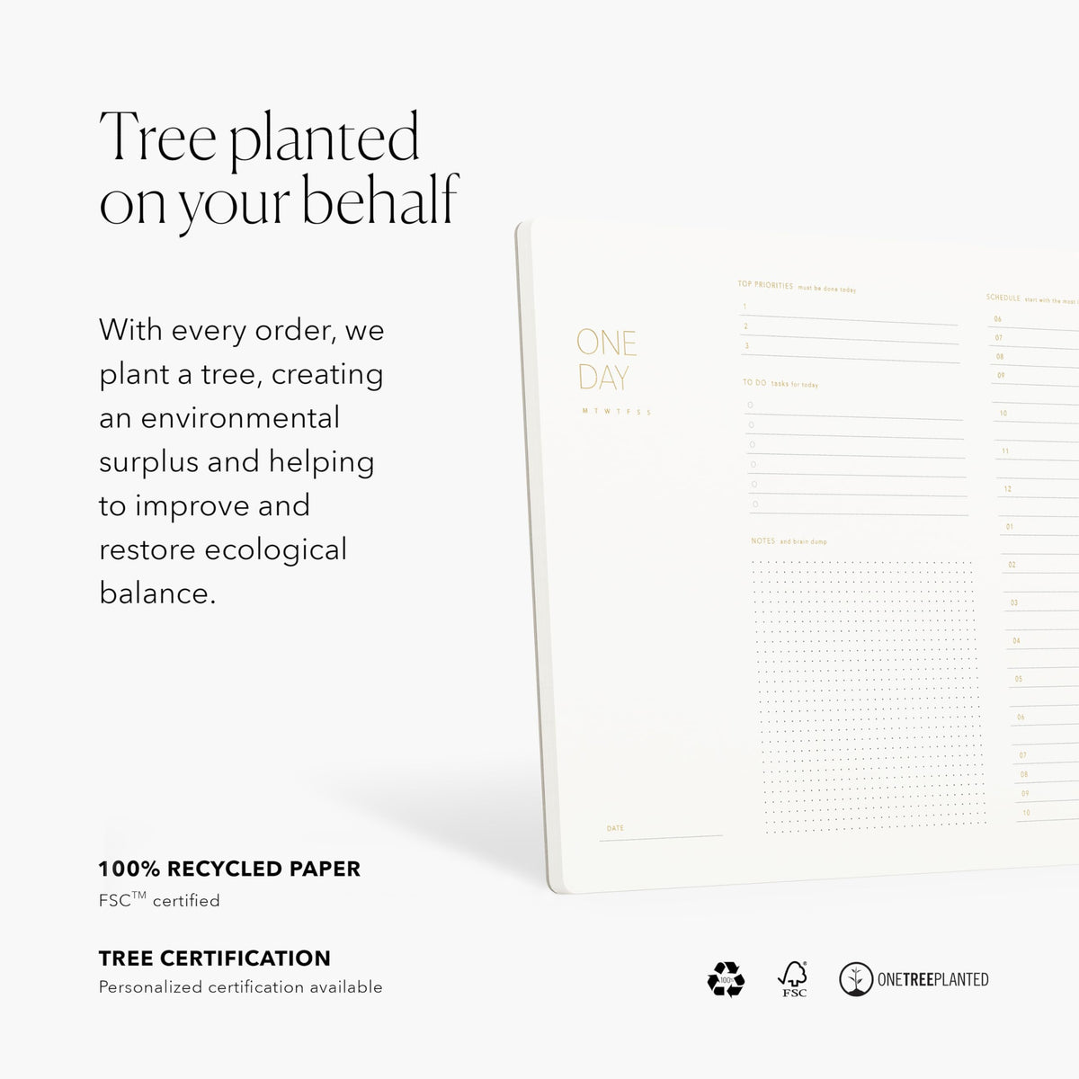 Pinesman - One Day, Elegant Daily Desk Planner, Gold Foiled, Minimalist Productivity Planner Pad, Time Blocking Hourly Schedule, To Do List Notepad, A4, 52 Pages, FSC™ Certified