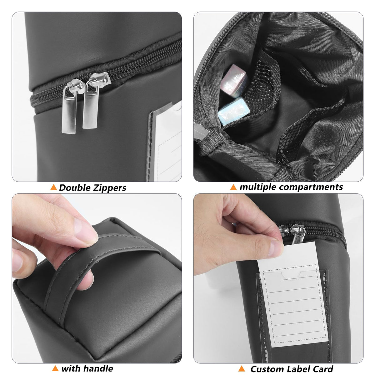 Zeckzoin Standing Aesthetic Pencil Case Pouch Large Capacity Preppy,Double Zipper with Handle Multi Compartments Organizer,Black