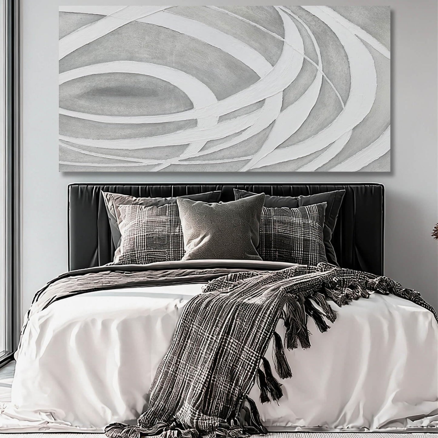 MLART99 Large Abstract Gray White Canvas Wall Art Modern Neutral Line Print Poster for Bedroom Living Room Office Aesthetic Home Decoration 29x58 Inch