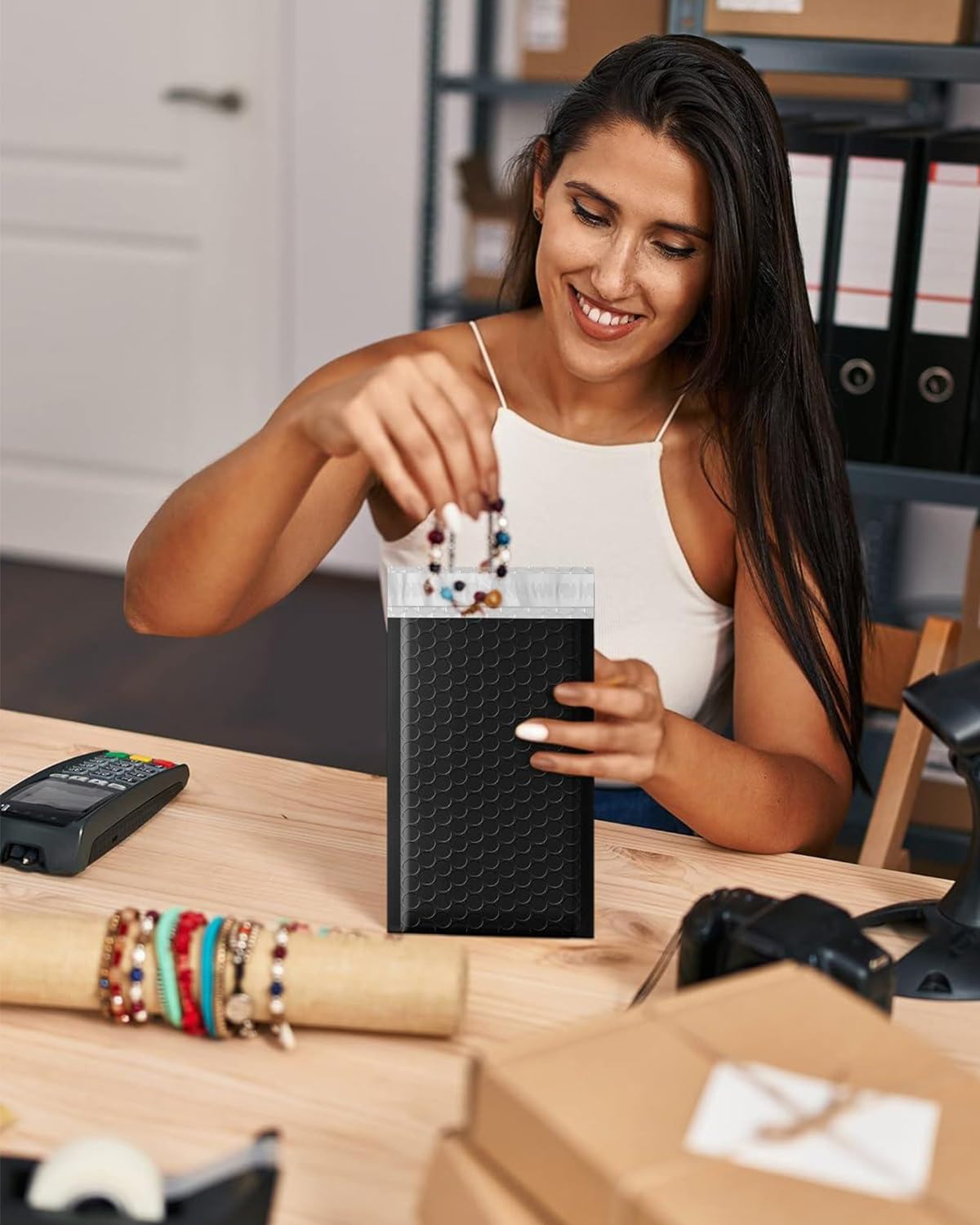 GSSUSA Black Bubble Mailers 4x8 Inches 50 Pack, Usable Size 4X7" Bubble Envelopes for Small Business, Padded Envelope, Shipping Mailers, Packaging Bags, Mailing Envelopes, Shipping Supplies