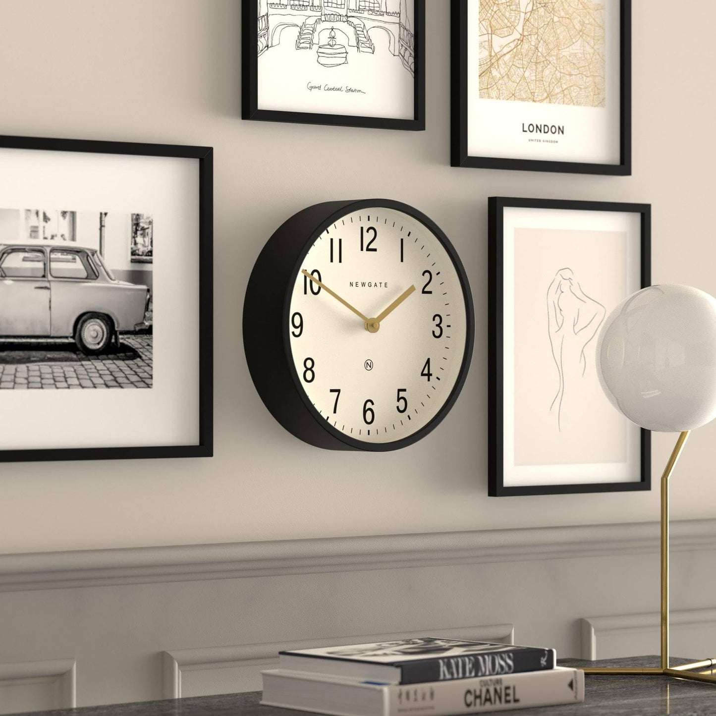NEWGATE® Master Edwards wall Clock | Mid-Century Style Clock | 12 inch | Deep Metal case in matt Black | Modern Retro Design for Kitchen, Living Room or Office
