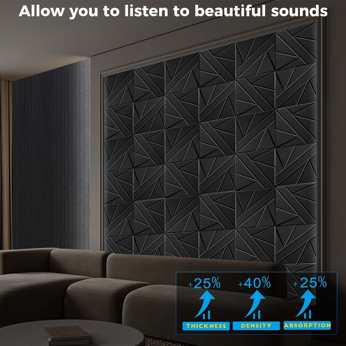 8 Pack Self-Adhesive Soundproof Wall Panels, 12 x 12 x 0.47 in Sound Proof Foam Panels for Walls, 1.2lb/ft³ High Density, Thicker 0.47in, Acoustic Panel, Peel and Stick Wall Panel Studio Black