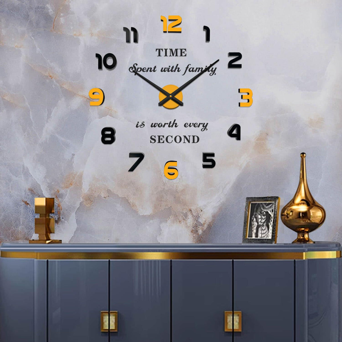 VANGOLD Wall Clock Large Wall Clock for Living Room Decor, Decorative Wall Clocks Battery Operated (Black Gold Wall Decor)