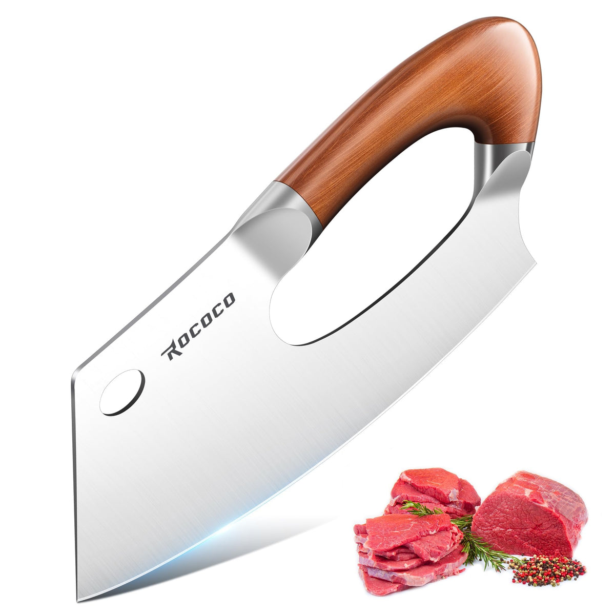 ROCOCO Meat Cleaver Knife Unique Effort Saving Kitchen Knife Professional Stainless Steel Chef Cooking Knives for Cutting Meat Vegetable Father Mother Christmas Gift Bronze
