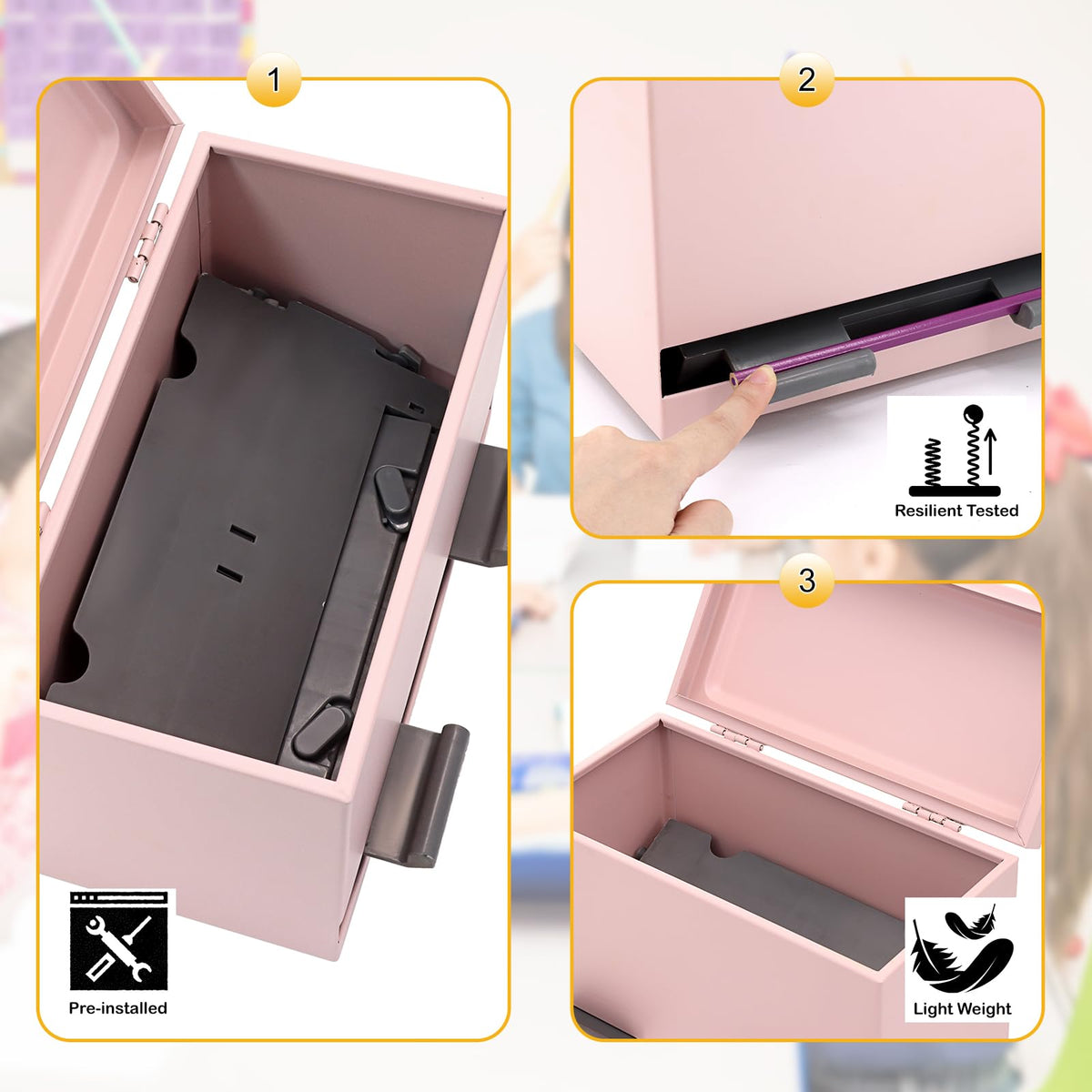 SYMDROMIA Pencil Dispenser for Classroom Stainless Steel Pencil Holder for Desk, Pencil Dispenser Set with Silicone Organizer & 5 Stickers, Back to School Classroom Must Haves Teacher Supplies (Pink)
