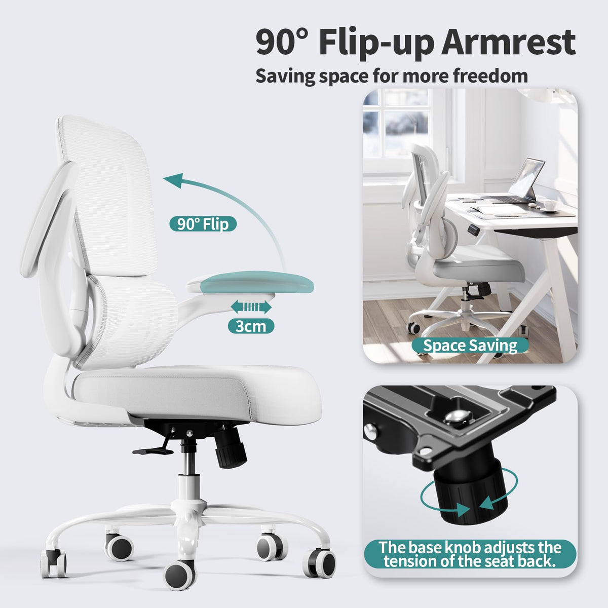TRALT Office Chair - Ergonomic Desk Chair with Adjustable Lumbar Support, Mesh Computer Chair, Executive Chairs for Home Office Comfortable Lumbar Support (Cloud White)