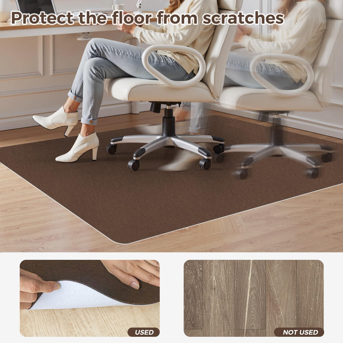 Office Chair Mat for Hardwood Floors, 36" x 55" Computer Desk Chair Mat, Anti-Slip Floor Protector, Large Under Desk Rug for Office & Home, Coffee