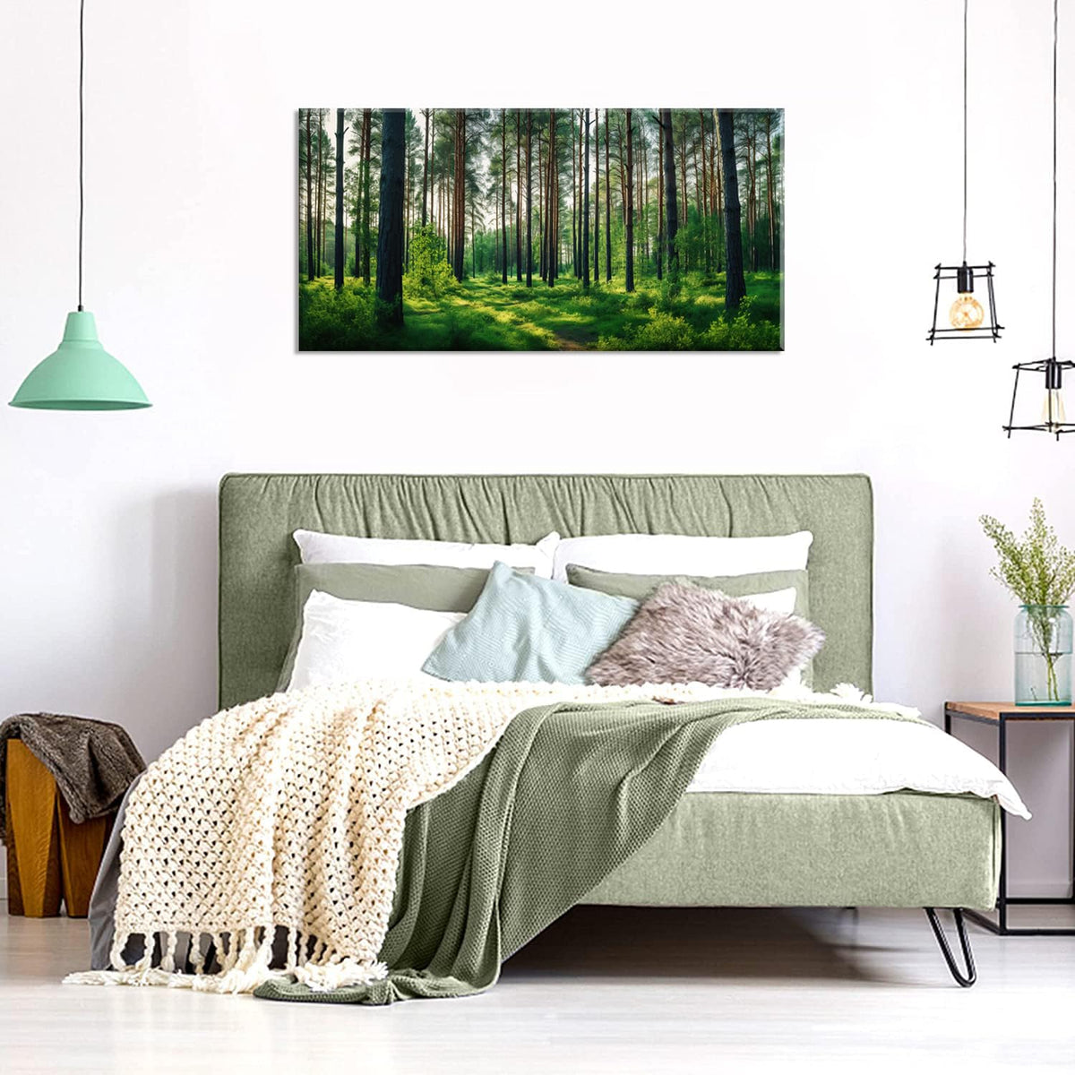 Lasdel Calm Forest Landscape Wall Art for Living Room Office Green Canvas Painting Prints Large Scenic Nature Artwork Dining Room Kitchen Bathroom Hallway Bedroom Decor (20x40 Inches)