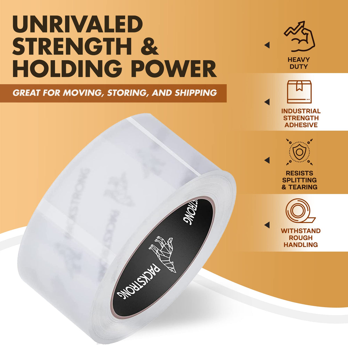 Packstrong Industrial Grade Clear Packing Tape 6 Rolls - 110 Yards per Roll - 3" Wide x 2.5 mil Thick, Acrylic Adhesive Heavy Duty Tape for Box Office Moving Packaging Shipping