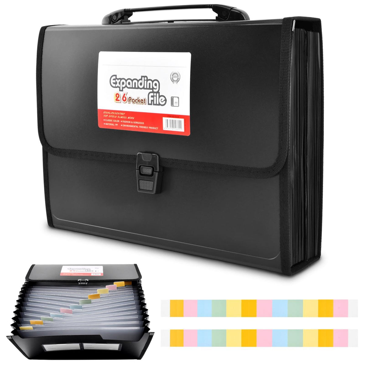 Trasylph 26 Pockets Accordion File Organizer with Lock,Document Organizer with Labels,Fireproof Expanding File Folder Paper Organizer Folder for Letter A4 Files | Receipt and More
