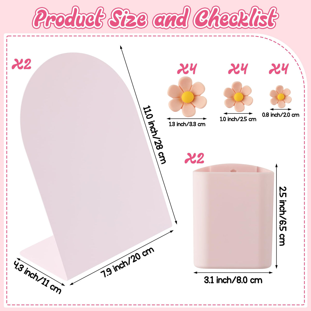 GQIRIL Magnetic Bulletin Board for Tabletops - 2 Pack Metal Magnet Display Memo Note Souvenir Boards with Stand, 12 Flower Pins and 2 Pen Holders for Home Office School Kitchen Table Desk (11"×7.9")