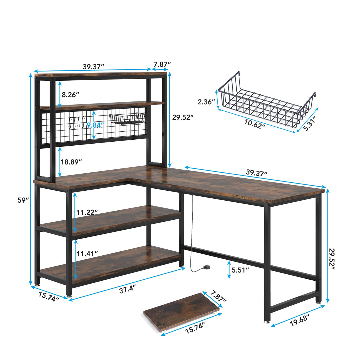 Tribesigns 55" L-Shape Computer Desk with Hutch and Wireless Charging, Office Desk Study Table Writing Desk Workstation with 5 Shelves and Movable CPU Stand for Home Office (Brown)