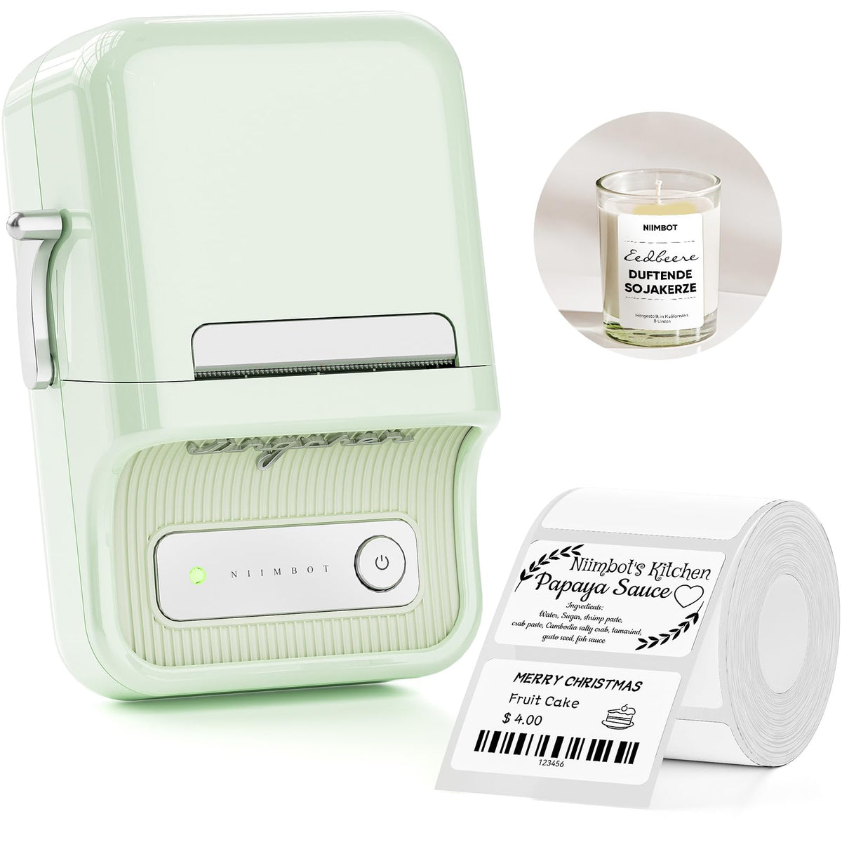 NIIMBOT B21 Label Printer,Bluetooth Thermal Label Maker,Ideal for Home Organization,Business,Ofice,50x30mm Labels(Mint Green)