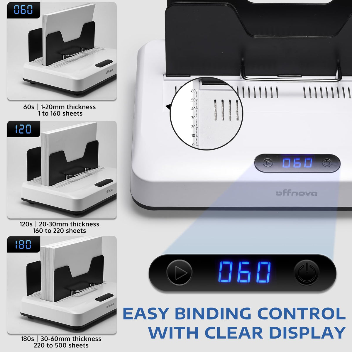 OFFNOVA Thermal Binding Machine 500 Sheets Capacity, No Preheat, Air Cooling, Book Binder Machine with 20 Binding Covers, for A4/A5/Letter Size Business Documents, Office and Homeschool Projects