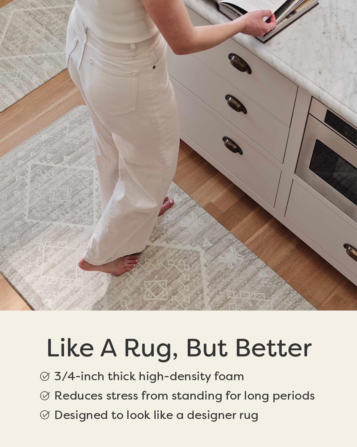 House of Noa Nama Standing Mat – Anti-Fatigue Kitchen Mats for Floor, Cushioned & Non-Slip Kitchen Comfort Mat for Standing, Thick Foam Anti-Fatigue Mat for Kitchen & Workspaces, Fawn Shea 22" x 54"