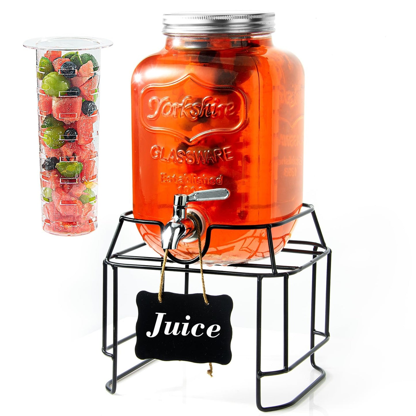 1-Gallon Glass Drink Dispenser for Parties - Beverage Dispenser with Stand and Stainless Steel Spigot | Lemonade, Sun Tea, Kombucha Jar
