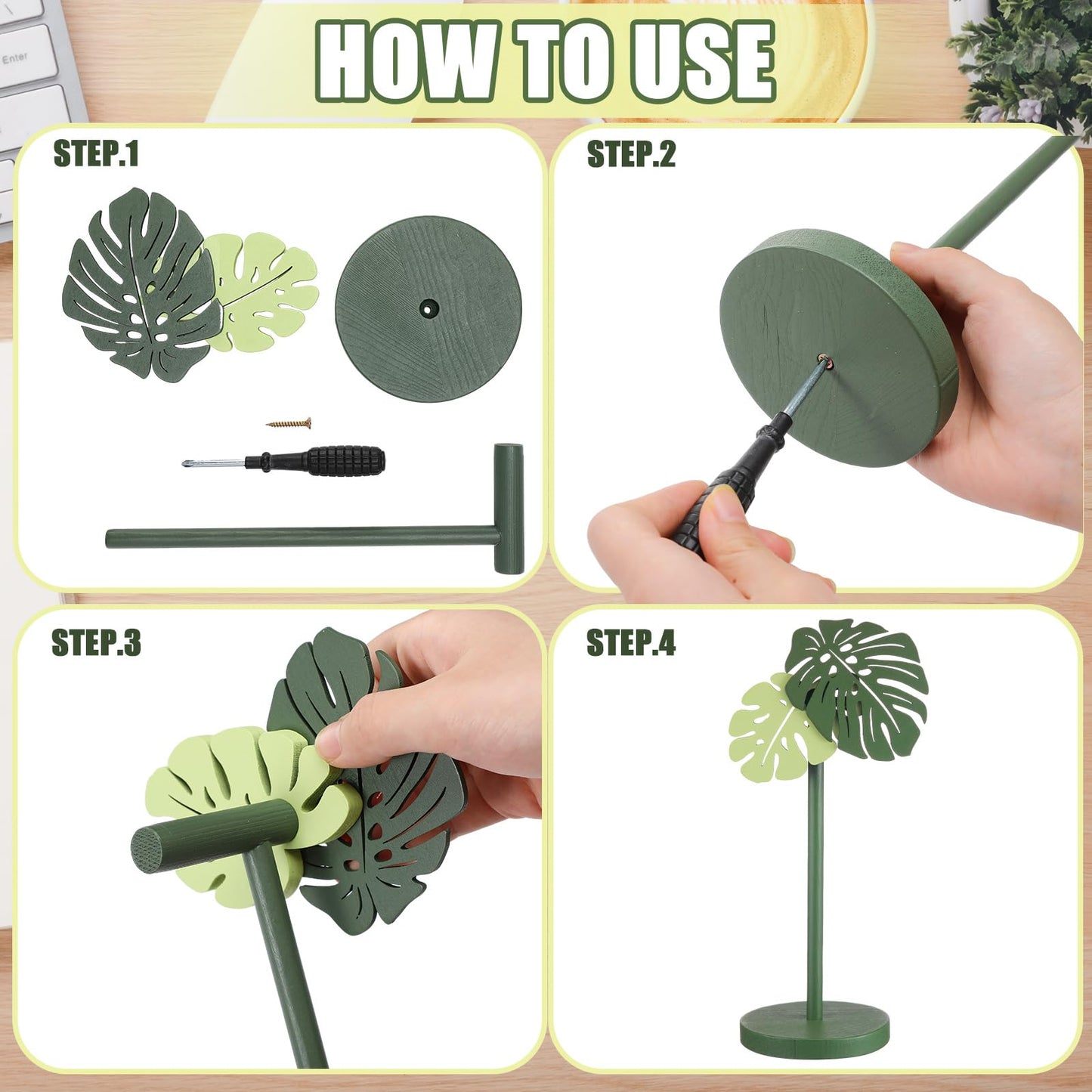Yookeer Monstera Headphone Stand Cute Headphone Stand Decorative Palm Leaves Wood Desk Decor for Gamer Room Office Desk Gaming Gifts for Girlfriend Office Worker