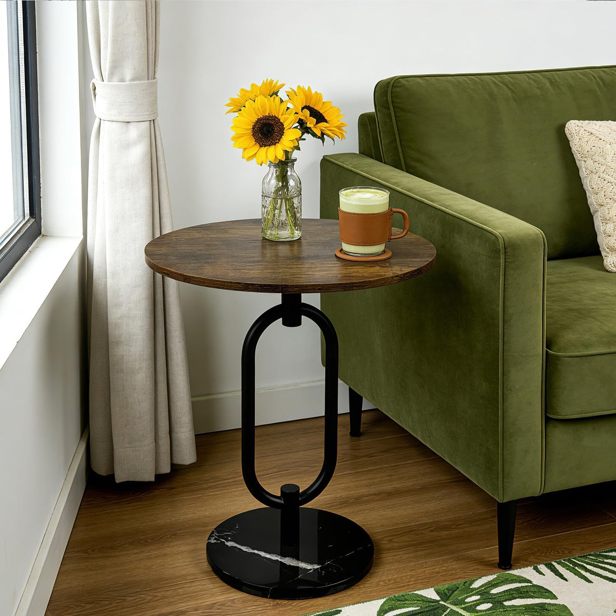 17In(W) x19In(H) Round End Table Heavy Duty Modern Side Table Stable Sofa Side Table Marble Base Accent Coffee Table Nightstand for Living Room Bedroom-Amber
