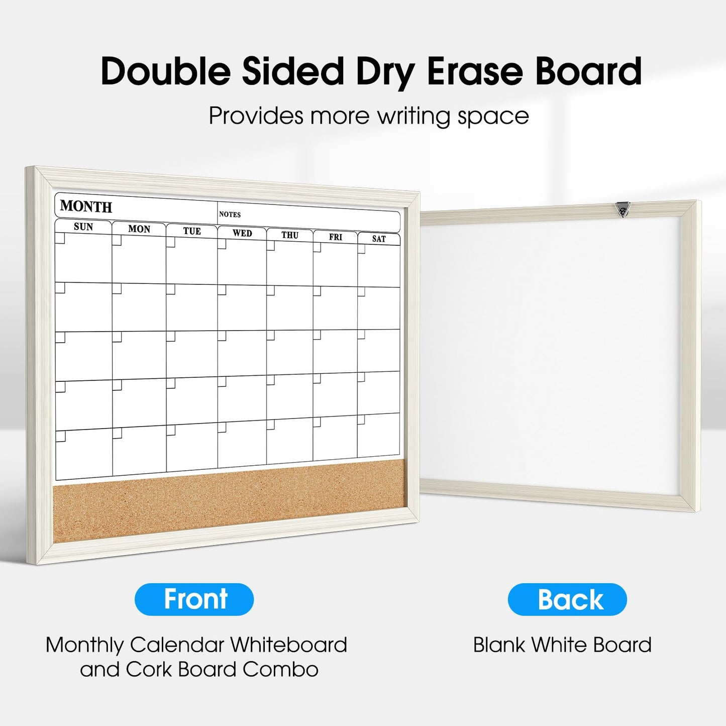MaxGear Calendar Whiteboard for Wall, 17 x 13 Inch Double Sided Monthly Calendar Whiteboard with Cork Board Strip, Magnetic Dry Erase Board with Wooden Frame for Kitchen and Home Office Planning