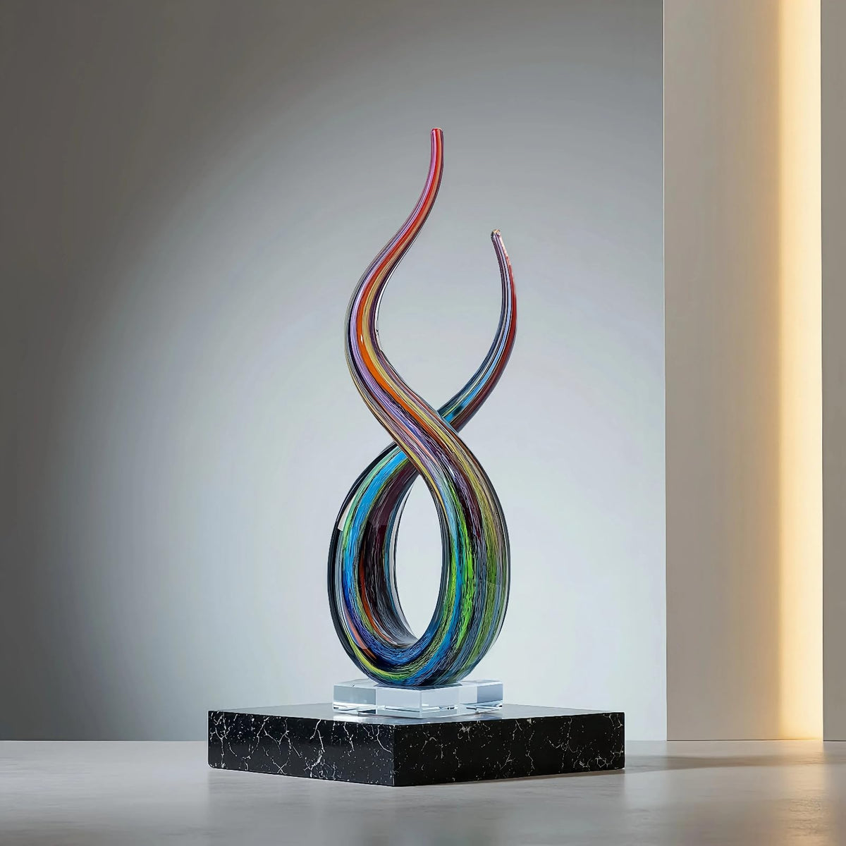 LLAVVD Hand Blown Murano Style Glass Sculpture, 14" Double Spiral Infinity Music Note Figurine Collectible, Modern Abstract Home Decor for Living Room Office Aquarium, Unique Gift for Art Lovers