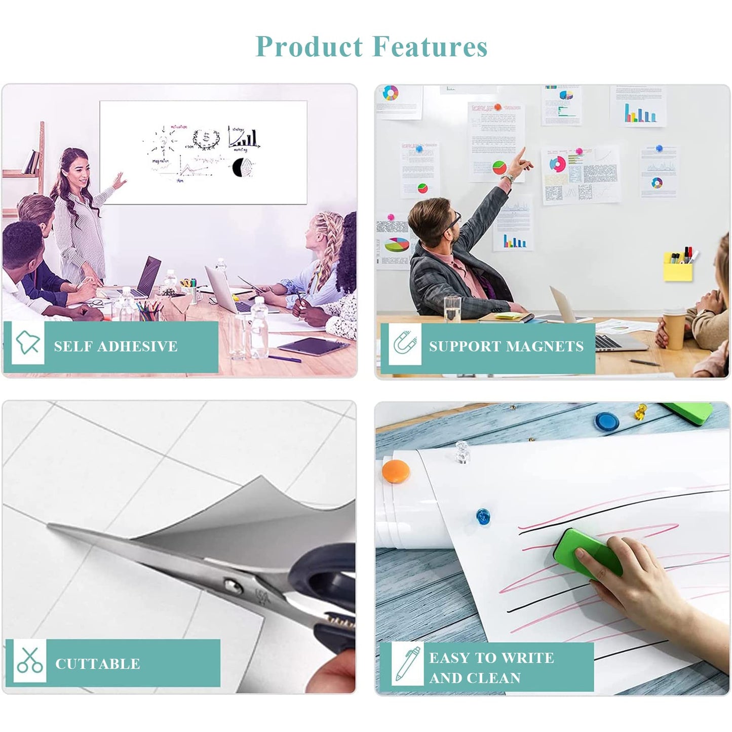 Warasee Self-Adhesive Office Whiteboard Sticker: 16" x 24" Magnetic Receptive Dry Erase Wall Film | No Ghosting Easy Peel & Stick for Professionals | Flat-Lay Ready for Meeting Room