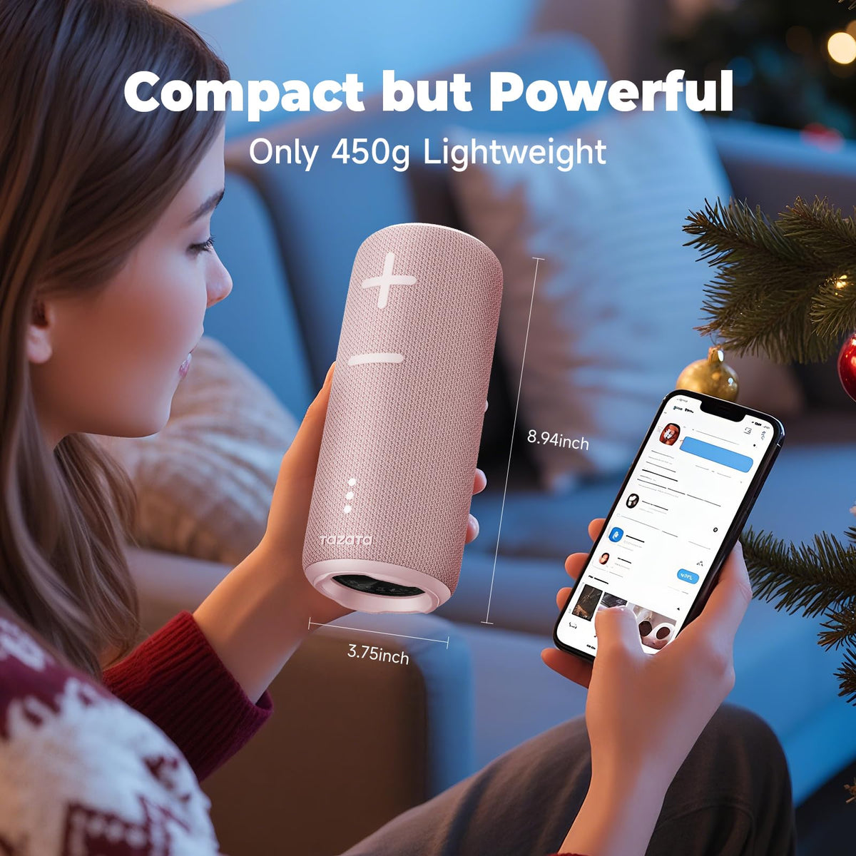 TAZATA Bluetooth Speaker,30W Portable Wireless Speaker with TWS,IPX7 Waterproof, 8H Playtime, LED Lights,for Pool/Beach/Shower, Birthday Gift, Valentines Day Gifts