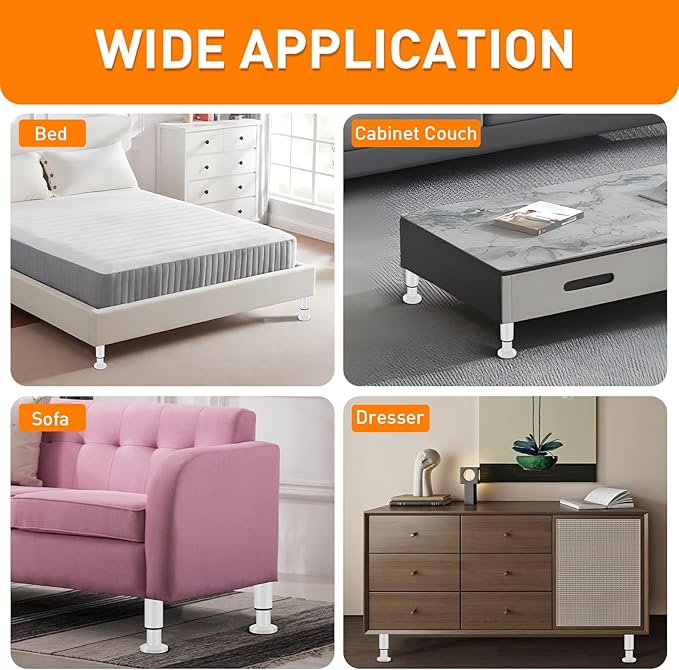 4 Pcs Adjustable Height Furniture Support Legs 7.08-12.2 inch, Metal Adjustable