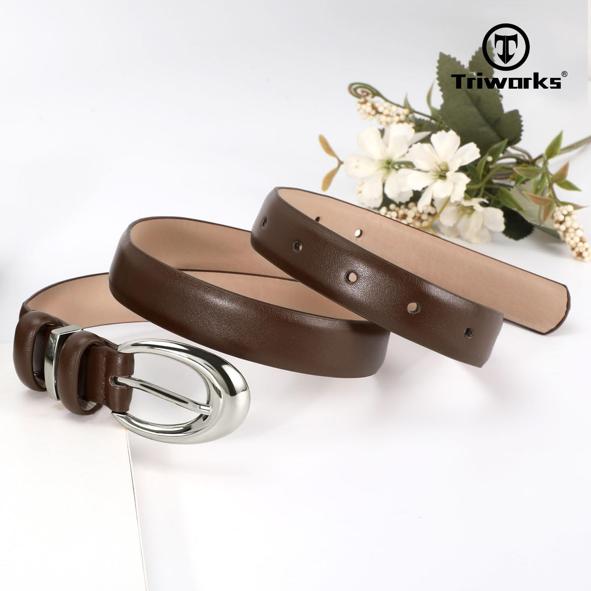 TRIWORKS 3 Pack Women Leather Belt for Jeans Pants Fashion Ladies Faux Leather Belt with Silver Buckle