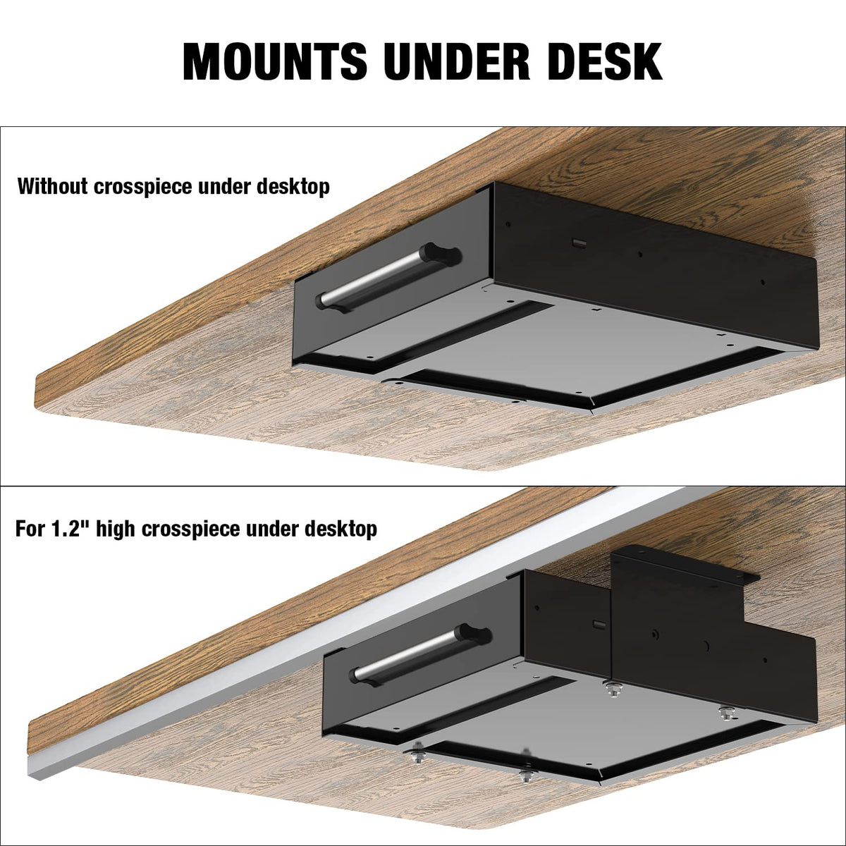 UNITEDPOWER Under Desk Drawer Storage, Pull-Out Office Hidden Counter Drawer, Metal Sliding Organizer Mount Below Table, Optional Bracket Height, Black