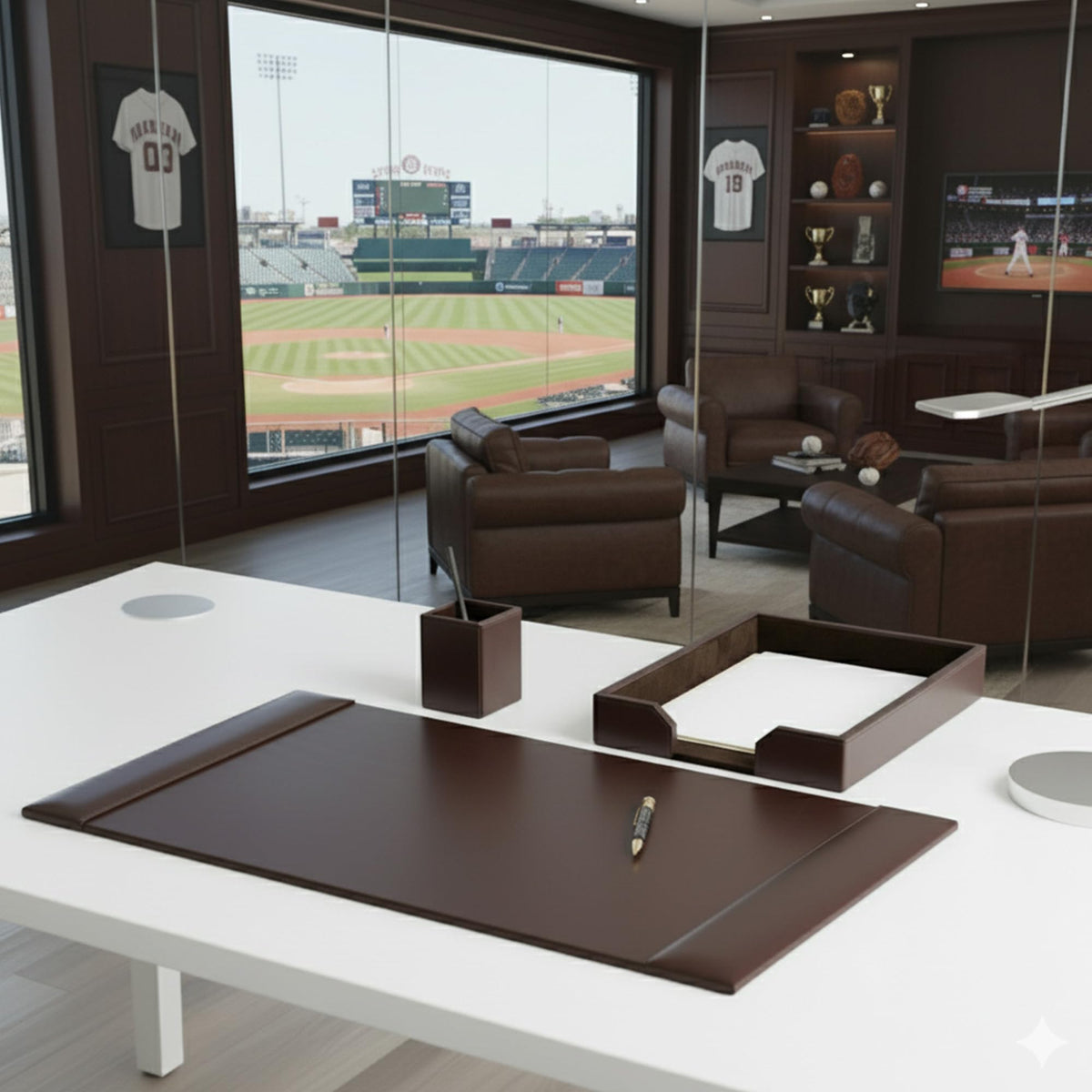 Dacasso Bonded Set Luxury Leather Desk Pad & Desk Organization Essentials, 3 Piece, Dark Brown