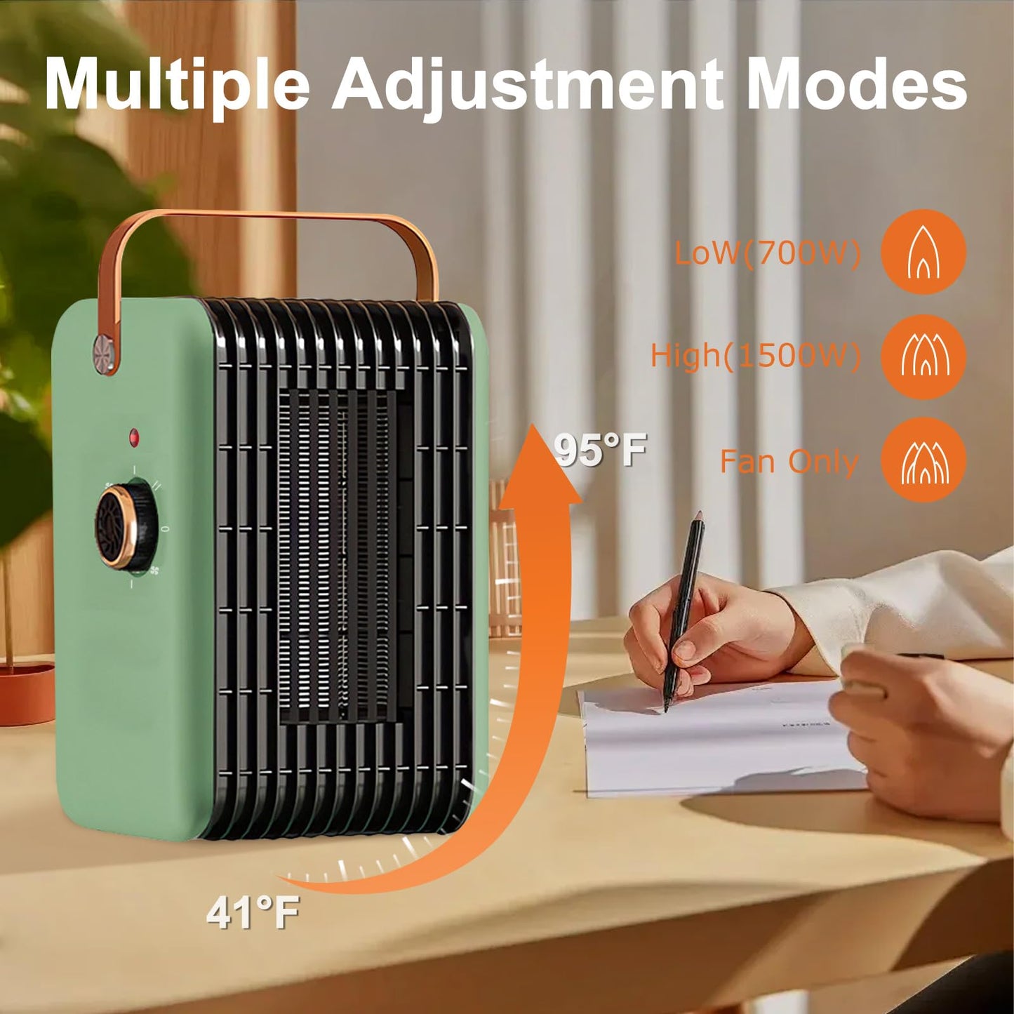 1500W Space Heater for Indoor Use PTC Portable Electric Heater 110V Fast Heating Room Small Heater Heating and Fan Modes for Desk Office Bedroom Bathroom