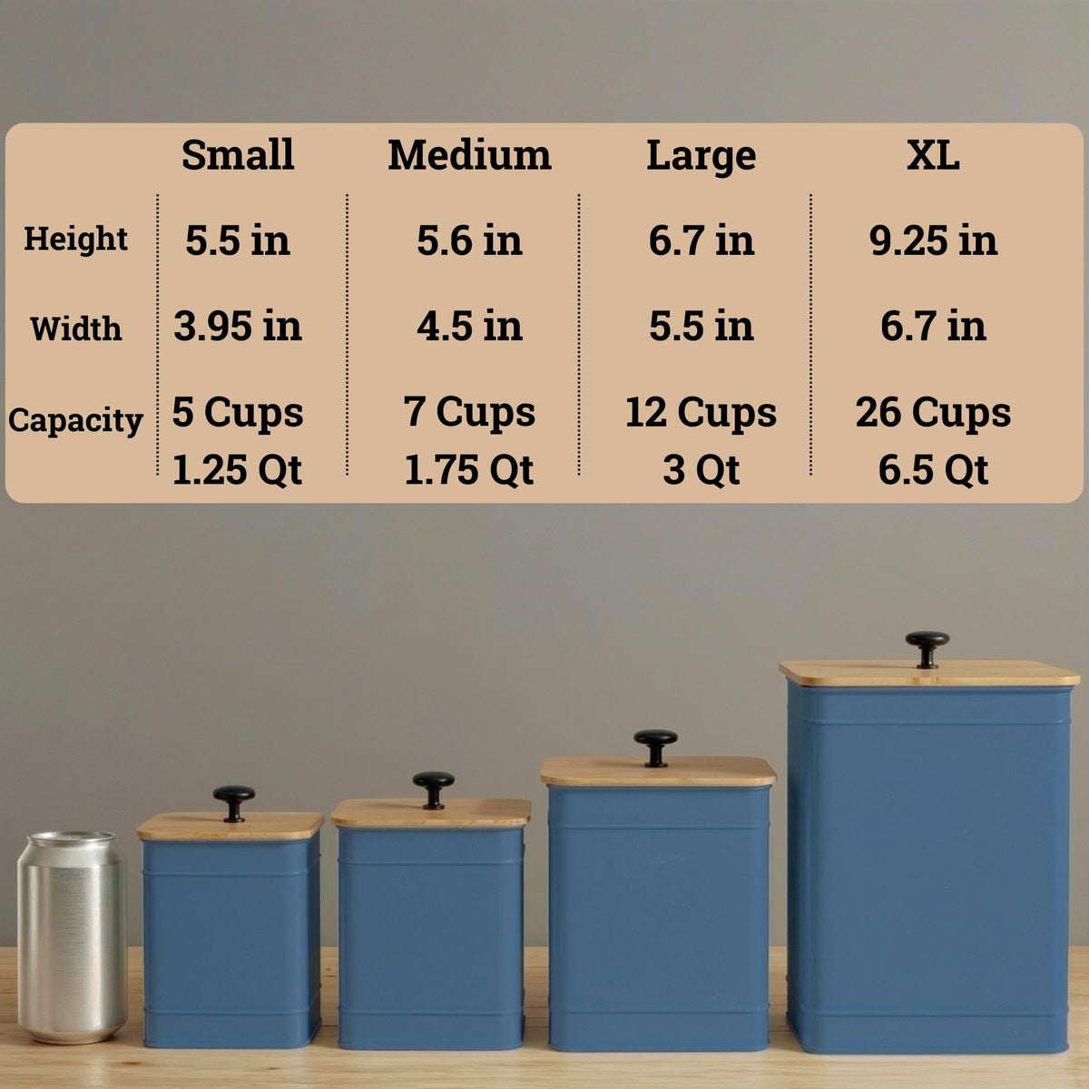 Kitchen Canisters for Countertop Set of 4 with Customizable Chalkboard Labels & Marker Pen - Big Iron Kitchen Canister Set with Airtight Lids - Blue Canisters - Sugar Tea Coffee Containers Sets