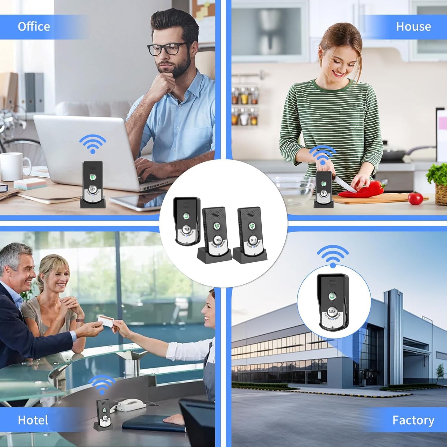 2 Way Wireless Doorbell Intercom Indoor Outdoor, 3280ft Long Range Door Intercoms System for Home with Waterproof Cover Rechargeable Battery 38 Ringtones 3 Adjustable Volume （3 Pack）