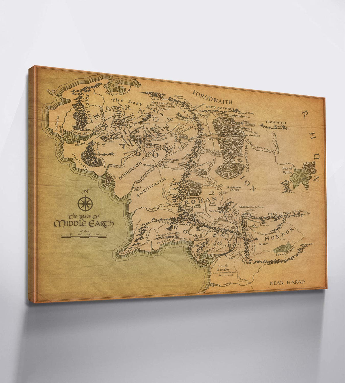 Mistyefly Middle Earth Map Wall Art Canvas Print - Fantasy Map of Middle Earth - 12''H x 18''W with Inner Wooden Frame - Lightweight & Easy to Hang - Perfect for Bedroom, Game Room Decor