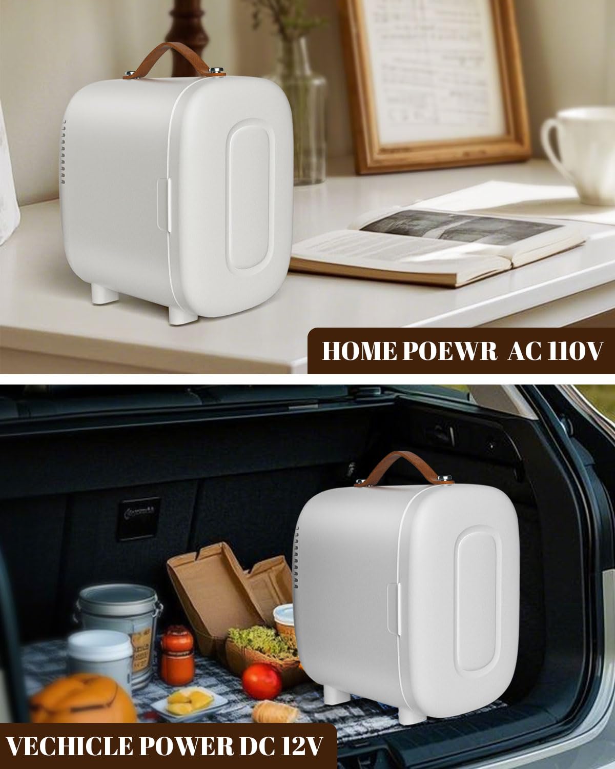 FANSEXPERT Mini Fridge for Bedroom, 4 Liter/6 Cans Skin Care Fridge Small Refrigerator, AC/DC Portable Mini Cooler & Warmer, Small Cosmetic Fridge for Camping, Dorm, Office, Car (White)