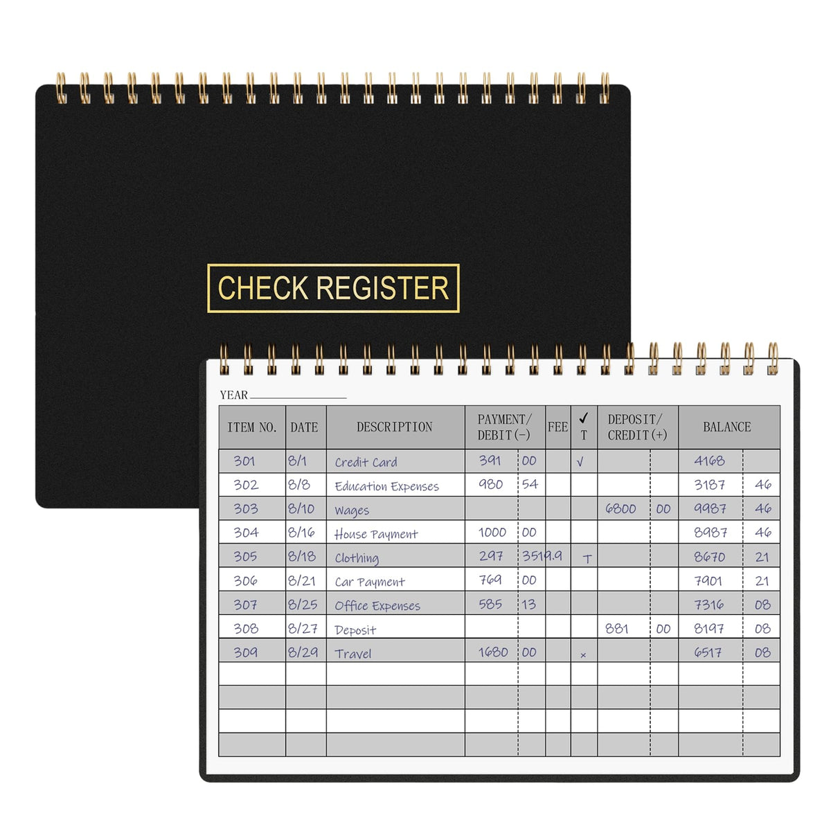 HAUTOCO Check Registers for Personal Checkbook, Transaction Expense Ledger Log Book for Small Business, Checking Account Register Book to Track Payments, Deposits, Finances, 8.4 x 6.2'', Black