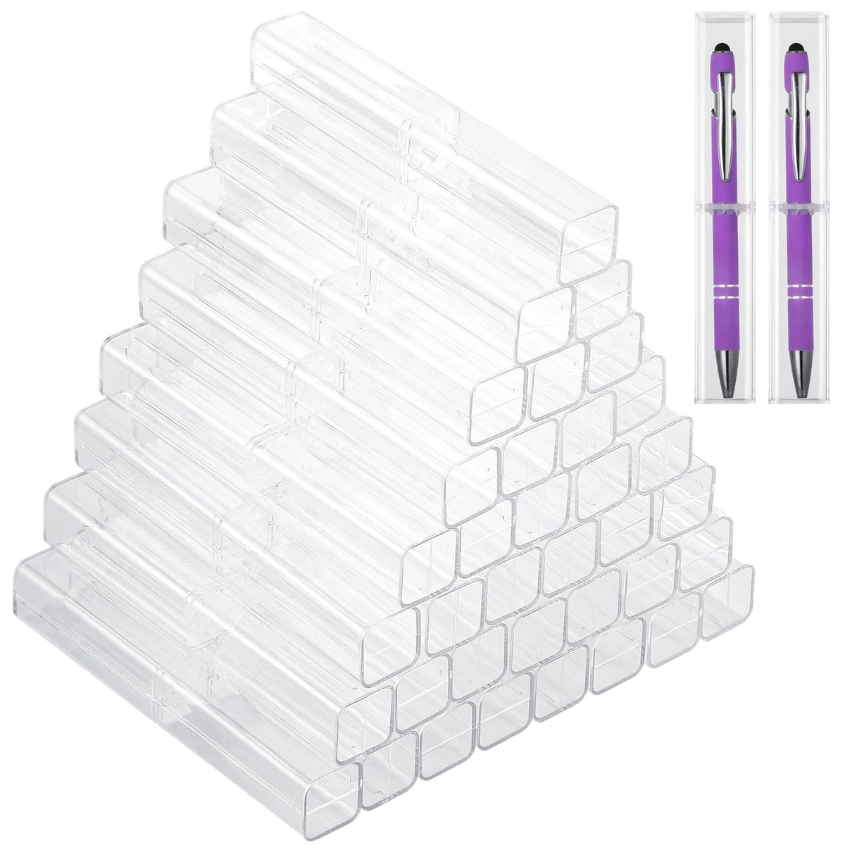 OMISTAR 40 Pcs Pen Gift Boxes, Clear Acrylic Pen Cases Reusable Pen Storage Containers Transparent Plastic Pencil Display Boxes, Empty Single Pen Holders for School Office Gift Packaging