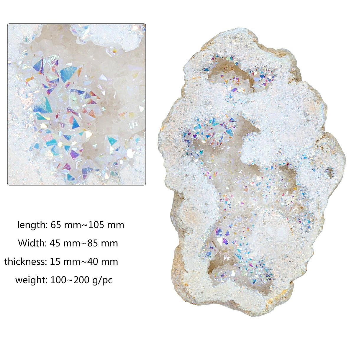 Cheungshing Natural Crystal Cluster Angel Aura Geode Energy Gem Specimen Irregular Mineral Rock Meditation Stone for Home Decoration 100-200g, White
